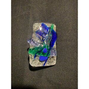 Vintage 1970s Abstract Resin Lucite Art Brooch Pin Blue Green Modernist